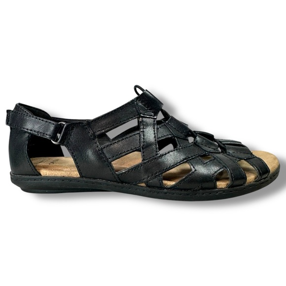 Earth Origins Belle Bridget Black Leather Fisherman Sandals Boho Comfort, Size 7 - Picture 1 of 10